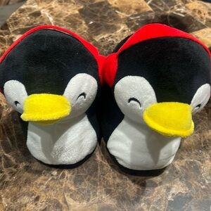 Boys /Girls penguin with earmuffs slippers. ( Black/White/Yellow)